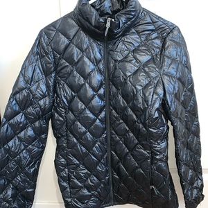 Black down puffer coat.